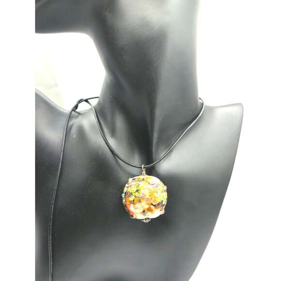 Hand Blown Art Glass Pendant Necklace Silver & Gold Nuggets 24g Artisan Lampwork - Picture 2 of 7
